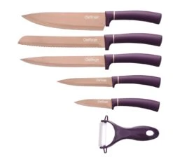 Cheffinger 6 Teile Rose Gold Lila Messerset Messer Fleischmesser Brotmesser
