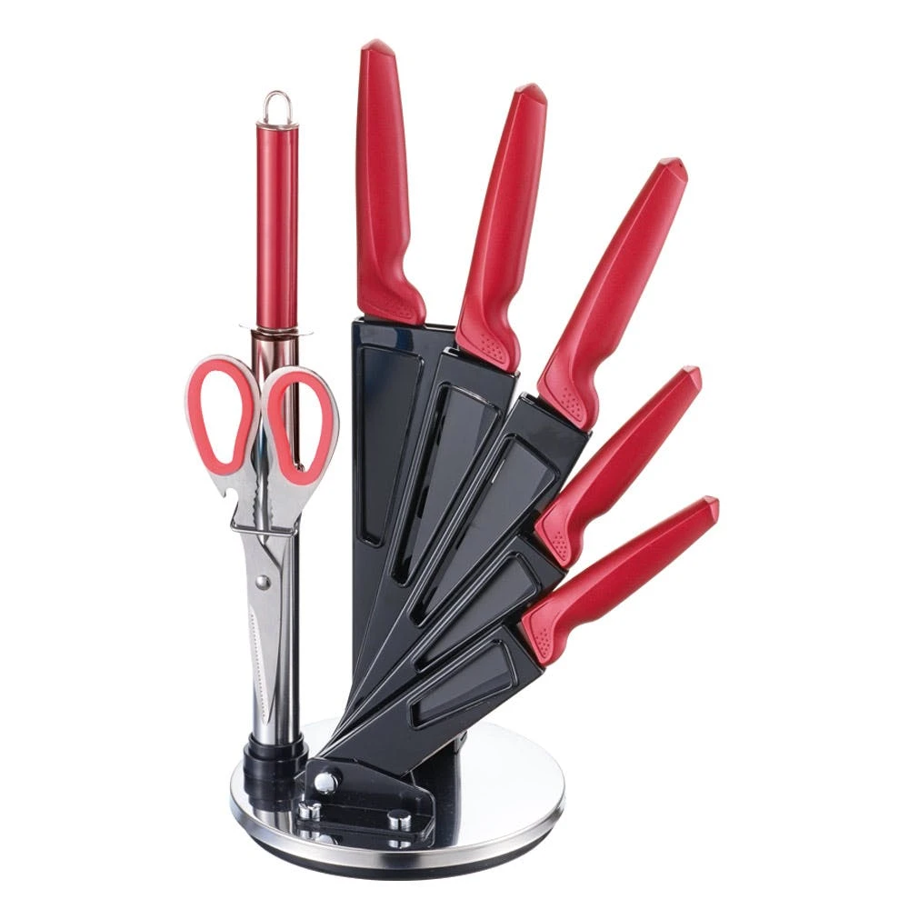 Michelino 6-teiliges Edelstahl Messer-Set Mit Messerblock Aus Holz Kochmesser Rot 7 Michelino 6-teiliges Edelstahl Messer-Set Mit Messerblock Aus Holz Kochmesser Rot – Bild 5