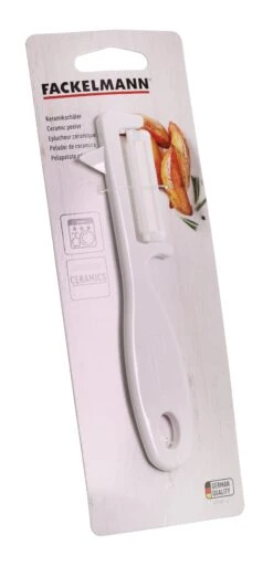 FACKELMANN 41949 Sparschäler, Keramik-Klinge, Spülmaschinengeeignet, Weiß Grün